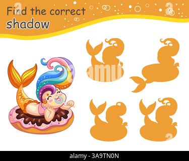 Finde das passende Silhouette Mermaid Kids Spiel Stock Vektor