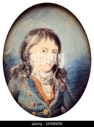 JMW-Turner. Selbstporträtgemälde des englischen romantischen Malers Joseph Mallord William Turner (1775–1851), Miniatur-Aquarellmalerei, um 1790 Stockfoto