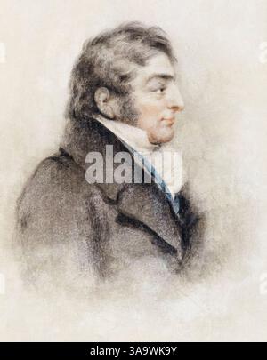 JMW-Turner. Porträtzeichnung des englischen romantischen Malers Joseph Mallord William Turner (1775–1851) in Kreide von Charles Turner, 1842 Stockfoto