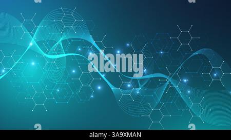 Abstrakte Technologie verbindet Hintergrundlinien und Punkte mit Sechsecken. Hintergrund des modernen Hexagons-Technologie-Konzepts. Vektorabbildung. Stock Vektor