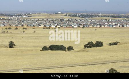 Dieses Land nistet zu diesen Häusern zwischen Black Diamond Mines Regional Preserve und bis zur Deer Valley Rd In Antioch, Kalifornien, versuchen die Stadt Antioch und Entwickler, 5.000 Häuser direkt neben dem Naturschutzgebiet zu bauen. Mittwoch, 30. Oktober 2002. (Herman Bustamante JR./CONTRA COSTA TIMES) /ZUMA Press Stockfoto