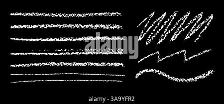 Set mit Kreidepinsellinien und Kritzeleien. Doodle Hand gezeichnete Vektor-strukturierte Kreide unterstreichen Grunge-Grenzen Stock Vektor