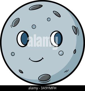 Lächelnder Vollmond mit Krater-Vektor-Illustration. Stock Vektor