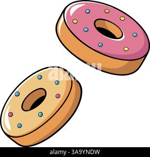 Zwei Donuts mit bunter Frosting-Vektor-Illustration. Stock Vektor