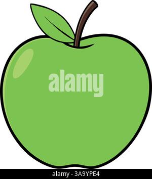 Ganzer grüner Apfel mit Blattvektor-Illustration. Stock Vektor