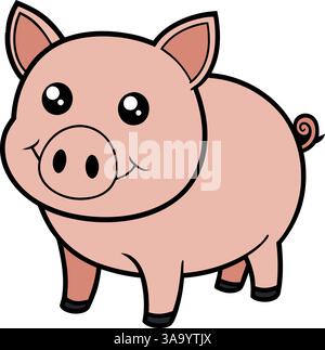 Niedliches Schwein mit lockiger Schwanz-Vektor-Illustration. Stock Vektor