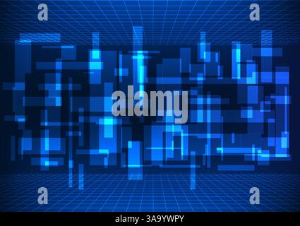 Abstrakter technologischer Hintergrund. Geometrische Formen überlappen sich Quadrate mit Rasterlinien durch sie und verleihen ihm einen interessanten und hochmodernen Look. Repres Stock Vektor