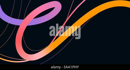 Elegante abstrakte Wellenlinien und Scribble-Skizzen mit leuchtenden Farben auf schwarzem Hintergrund. Verspielte geometrische, fluide organische Formen isoliert. Trendig Stock Vektor