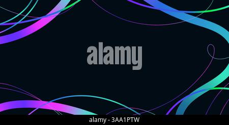 Handgezeichnete abstrakte Wellenlinien und Scribble-Skizzen mit leuchtenden Farben auf schwarzem Hintergrund. Verspielte geometrische, fluide organische Formen isoliert Stock Vektor