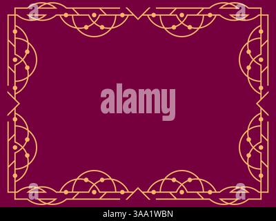 Geometrischer Rahmen aus Goldlinien auf burgunderrotem Hintergrund. Lineare Begrenzung. Lineare Gestaltung des geometrischen Rahmens mit Platz für Text, Einladungen, Flyer und g Stock Vektor