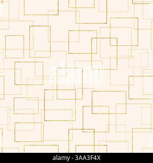 Goldene handgemalte ineinander verwobene Rahmen in verschiedenen Formen nahtloses Muster in zartem Aquarellstil auf weichem Pastellcremehintergrund. Stockfoto