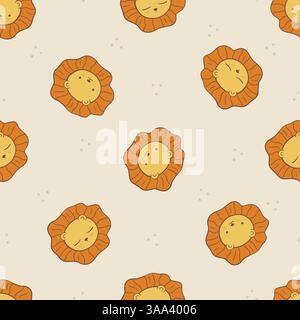 Cute happy Lion Face toss seamless vector pattern for kids products, clothing, scrapbook. Vector illustration Stock Vektor