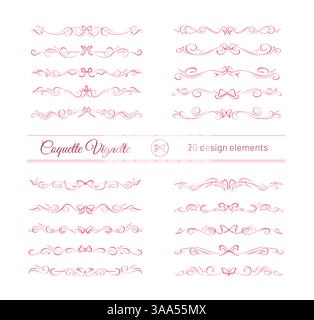 Set mit 20 Coquette Bogenvignetten, Texttrennzeichen Stock Vektor