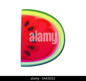 Sommer Urlaub Freizeit Cartoon Schriftart Wassermelone Stück Buchstabe D. Tourist Freizeit Englisch Alphabet Symbol, Resort Reise Vektor Schriftart Element. Sommerurlaub Kinder ABC-Typ oder Schriftart Stock Vektor