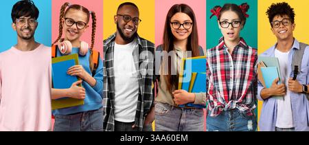 Fröhliche, abwechslungsreiche Gruppe von Freunden, die gemeinsam eine lustige Sommerstimmung genießen Stockfoto