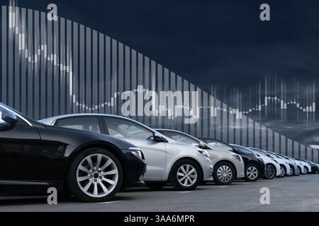 Dokumentieren Sie einen Hintergrund von Autos. Ein Symbol der Krise in der Automobilindustrie. Stockfoto