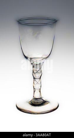 Ein zarter Glaskelch mit aufwändigen Details am Stiel, der ein wirbelndes Design mit künstlerischem Flair verleiht. Das Licht reflektiert anmutig von der Oberfläche und betont seine durchscheinende Form und seine eleganten Kurven., Klassische Kunst mit modernem Twist neu interpretiert von Artotop, basierend auf Weinglas, um 1795, England oder Niederlande, Gravur: Nordholland, England, Glas, geschliffen und stippelgraviert, 18,4 x 7,9 cm (7 1/4 x 3 1/8 Zoll) Stockfoto
