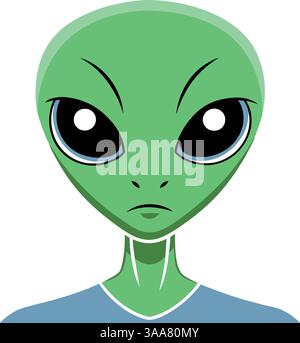 Grüner Alien-Kopf mit großen schwarzen Augen. Stock Vektor