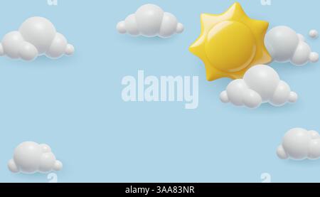 Himmelshintergrund mit Sonne und Wolken nette Karikatur 3D Vektor Illustration Stock Vektor