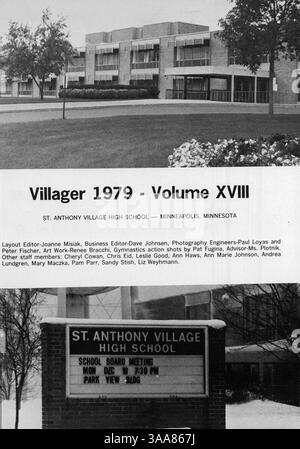 Das Villager Jahrbuch 1979 der St. Anthony Village High School zeigt die Schüler, Lehrer, Vereine, Leichtathletik und wichtige Ereignisse des Schuljahres 1978-1979. Stockfoto