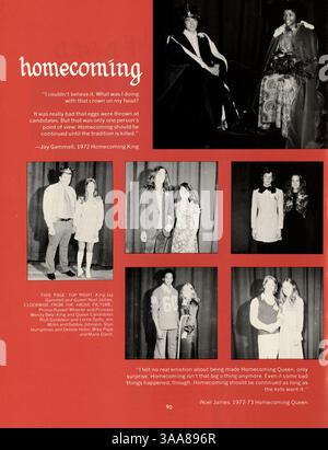 Das Jahrbuch 1973 der Marshall University zeigt Leistungen von Studenten und Dozenten, Clubaktivitäten, Leichtathletik und andere wichtige Veranstaltungen aus dem Schuljahr 1972-1973. Stockfoto