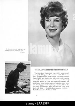 Die Ausgabe 1963 des Northrop Collegiate Jahrbuchs, Tatler 63, behandelt Studenten, Lehrkräfte, Leichtathletik, Clubs und große Schulveranstaltungen aus dem Schuljahr 1962-1963. Die Werbung wurde von den Seiten 133-134 und 153 bis 154 entfernt. Stockfoto