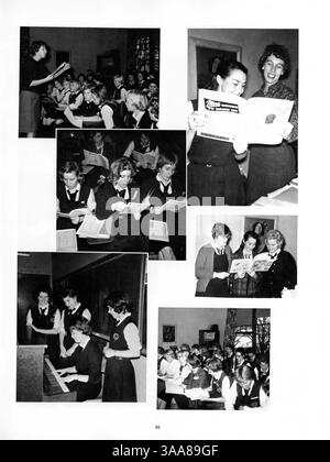 Tatler 63, das Northrop Collegiate Jahrbuch für 1963, behandelt Studenten, Dozenten, Leichtathletik, Clubs, und Schulveranstaltungen aus dem akademischen Jahr 1962-1963. Die Werbung wurde auf den Seiten 133-134 und 153–154 gestrichen. Stockfoto