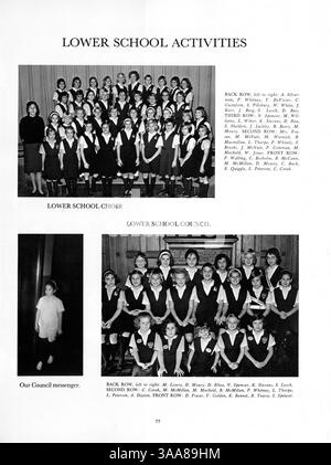Dieses Northrop Collegiate Yearbook 1963, Tatler 63, behandelt die Schüler, Lehrer, Leichtathletik, Clubs und Großereignisse des Schuljahres 1962-1963. Die Werbung wurde auf den Seiten 133-134 und 153–154 gestrichen. Stockfoto