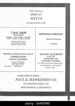 Das Northrop Collegiate Jahrbuch 1963, Tatler 63, dokumentiert die wichtigsten Ereignisse des Schuljahres 1962-1963, darunter Schüler, Lehrer, Vereine, Leichtathletik, und verschiedene Aktivitäten. Die Werbung wurde von den Seiten 133-134 und 153 bis 154 entfernt. Stockfoto