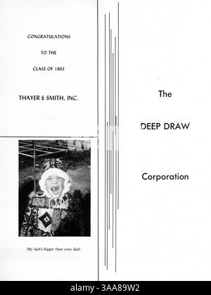 Das Northrop Collegiate Jahrbuch 1963, Tatler 63, fängt Schüler, Lehrer, Leichtathletik, Clubs und bedeutende Veranstaltungen aus dem Schuljahr 1962-1963. Die Werbung wurde von den Seiten 133-134 und 153 bis 154 entfernt. Stockfoto