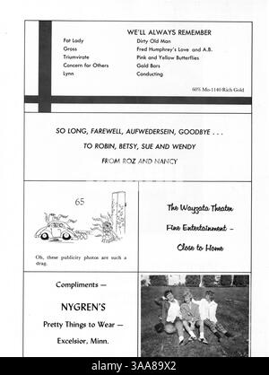Tatler 63, das Northrop Collegiate Jahrbuch 1963, dokumentiert die Schüler, Lehrer, Leichtathletik, Vereine, und Veranstaltungen des akademischen Jahres 1962-1963. Werbung wird von den Seiten 133-134 und 153-154 entfernt. Stockfoto