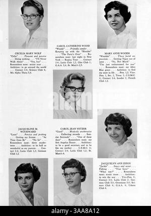 Diese Ausgabe 1960 des Angelus Yearbook der Akademie der Heiligen Engel zeigt Highlights aus dem Schuljahr 1959-1960, darunter Schüler, Dozenten, Vereine und sportliche Veranstaltungen. Stockfoto