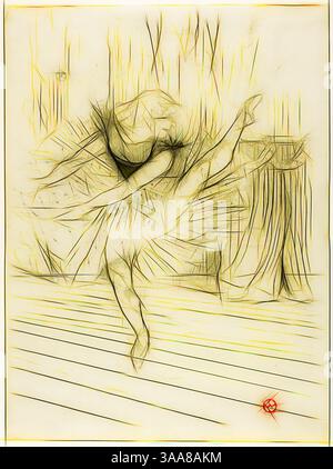Eine anmutige Tänzerin schlägt eine dynamische Pose, ihr fließendes Tutu verleiht Bewegung und Eleganz. Die Linien vermitteln Bewegung und Energie und schaffen ein Gefühl von Rhythmus und Kunstfertigkeit in der Szene., Klassische Kunst mit modernem Twist neu interpretiert von Artotop, basierend auf Miss Ida Heath, englischer Tänzer, 1894, Henri de Toulouse-Lautrec, Französisch, 1864-1901, Frankreich, Farblithographie auf cremefarbenem Webpapier, 355 x 261 mm (Bild), 377 x 280 mm (Blatt) Stockfoto