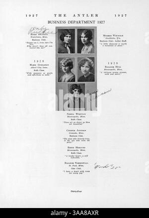 Diese Ausgabe 1927 des Antler Yearbook der Minnehaha Academy bietet einen Überblick über die Aktivitäten der Schule während des akademischen Jahres 1926-1927 und dokumentiert die Leistungen der Schüler, die Beteiligung der Fakultät, sportliche Veranstaltungen und Studentenclubs. Stockfoto