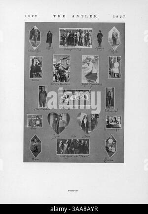 Das Antler Yearbook 1927 der Minnehaha Academy bietet einen Überblick über das akademische Jahr 1926-1927 und zeigt Leichtathletik, Studentenclubs, Dozenten und Schulveranstaltungen. Stockfoto