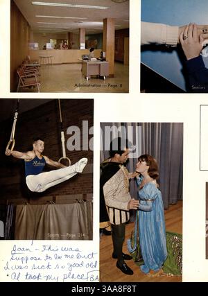 In diesem Jahrbuch der Robbinsdale High School werden Schüler, Dozenten, Vereine, Leichtathletik und wichtige Ereignisse aus dem Schuljahr 1963-1964 erfasst. Stockfoto