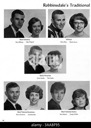 Das Robbinsdale High School Yearbook 1964 dokumentiert die wichtigsten Ereignisse, Vereine, sportlichen Leistungen, Schüler und Beiträge der Lehrkräfte während des Schuljahres 1963-1964 und bietet einen historischen Einblick in die Schulgemeinschaft. Stockfoto