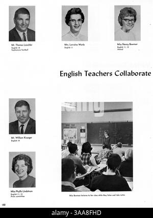 Das Robbinsdale High School Yearbook 1964, „The Robin“, erfasst wichtige Momente des Schülerlebens, darunter akademische Leistungen, Sportveranstaltungen und Schulclubs während des Schuljahres 1963-1964. Stockfoto