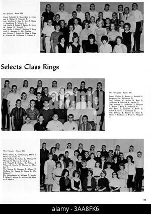 Das Robbinsdale High School Yearbook 1964, „The Robin“, erfasst das Wesen des Schullebens während des Schuljahres 1963-1964 und dokumentiert Ereignisse wie Sport, Vereinsaktivitäten und Beteiligung an den Lehrkräften. Stockfoto