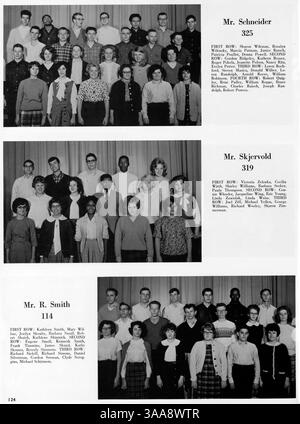 In diesem Jahrbuch 1964, Polaris 64 von der North High School, werden Schüleraktivitäten, Vereine, Leichtathletik, Lehrer, und afroamerikanische Geschichte aus dem Schuljahr 1963-1964. Stockfoto