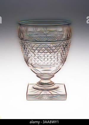 Ein wunderschöner, komplizierter Kristallkelch mit einem Diamantschliff auf quadratischem Boden, mit zarten Details, die das Licht in verschiedene Richtungen reflektieren., Klassische Kunst mit einem modernen Twist von Artotop, basierend auf Goblet, ca. 1820/30, England, Glass, 14,6 x 10,2 cm (5 3/4 x 4 Zoll) Stockfoto
