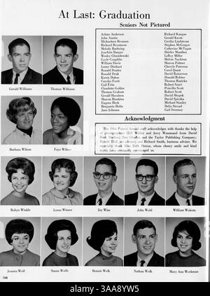 Das Polaris 64 Jahrbuch von der North High School 1964 dokumentiert das Schuljahr 1963-1964, darunter Leichtathletik, Vereine und afroamerikanische Beiträge. Stockfoto