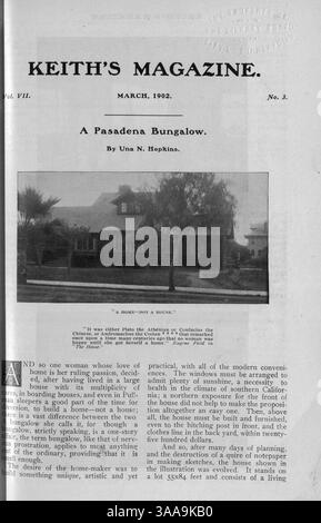 Das 1902 von Walter J. Keith veröffentlichte Keith's Magazine enthält Illustrationen, Fotografien und Grundrisse für Wohnmotive. Das Magazin befasst sich mit Wohnbau, Inneneinrichtung und Landschaftsgestaltung, mit Anzeigen für Möbel und Materialien. Einige Ausgaben enthalten Pläne für Schulen und Kirchen. Stockfoto