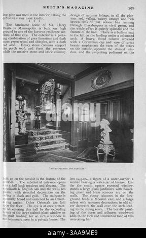 Walter J. Keith's Magazine, das erstmals 1902 veröffentlicht wurde, liefert Wohnentwürfe mit Grundrissen, Kostendetails und Designbeschreibungen. Das Magazin enthält Artikel über Wohnbau, Innenarchitektur und Landschaftsgestaltung. Darüber hinaus gibt es Werbung für Baumaterialien, Wohnmöbel und Werkzeuge, wobei einige Ausgaben Pläne für Kirchen und Schulen anbieten. Stockfoto