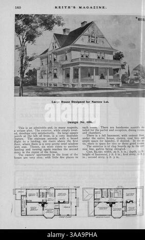Keith’s Magazine, das erstmals 1902 von Walter J. Keith veröffentlicht wurde, enthält zwölf Ausgaben mit Artikeln über Wohnbau, Innenarchitektur und Landschaftsplanung. Das Magazin zeigt Grundrisse, Baukosten und Werbespots für Baumaterialien und Möbel, wobei einige Ausgaben sich auf Kirchen- und Schulpläne konzentrieren. Stockfoto