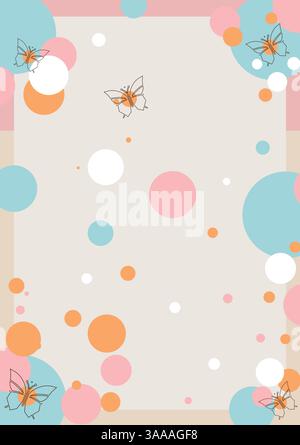 Leere leere Seite für Notizen mit Blasen- und Schmetterlingsvektorillustration. Stock Vektor