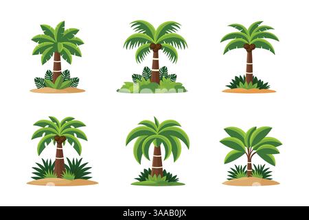 Palme Set flache Vektorillustration isoliert auf weißem Hintergrund. Stock Vektor