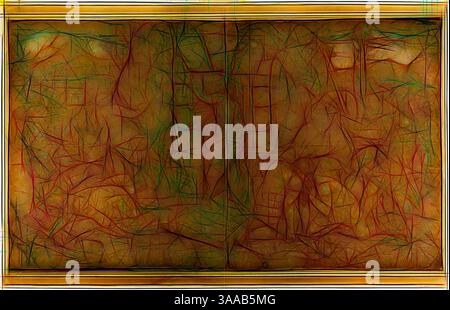 Eine abstrakte Komposition mit einem Gewirr von lebhaften Linien und Texturen, mit einer warmen, erdigen Palette, die Formen und Formen andeutet, die aus einem chaotischen Hintergrund entstehen. Das Zusammenspiel von Farben schafft ein Gefühl von Tiefe und Bewegung., Klassische Kunst mit modernem Twist neu interpretiert von Artotop, basierend auf Auferstehung, n.d., nach Werkstatt von Raffaello Sanzio, genannt Raffael, Italienisch, 1483-1520, Italien, Rotkreide, erhöht mit Bleiweiß (teilweise verfärbt), auf braunem Büttenpapier, gelegt auf elfenbeinfarbenem Büttenpapier, 382 x 657 mm (max.) Stockfoto