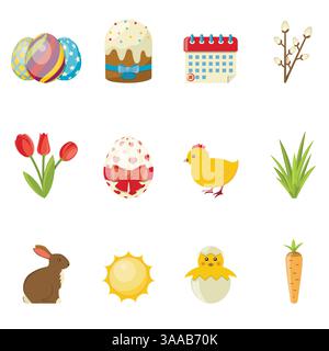 Ostersymbole. Ostersymbole gesetzt. Oster Icons Kollektion. Oster-Ikonen flach. Oster-Symbole Vektor. Illustration der Ostersymbole. Ostersymbole Kunst. Ostern i Stock Vektor