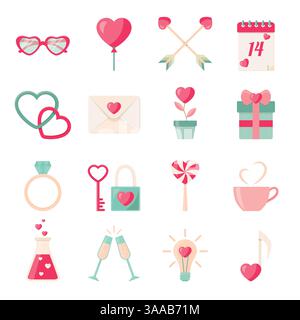 Set aus Valentinstag-Symbolelementen. Vektordarstellung. Stock Vektor